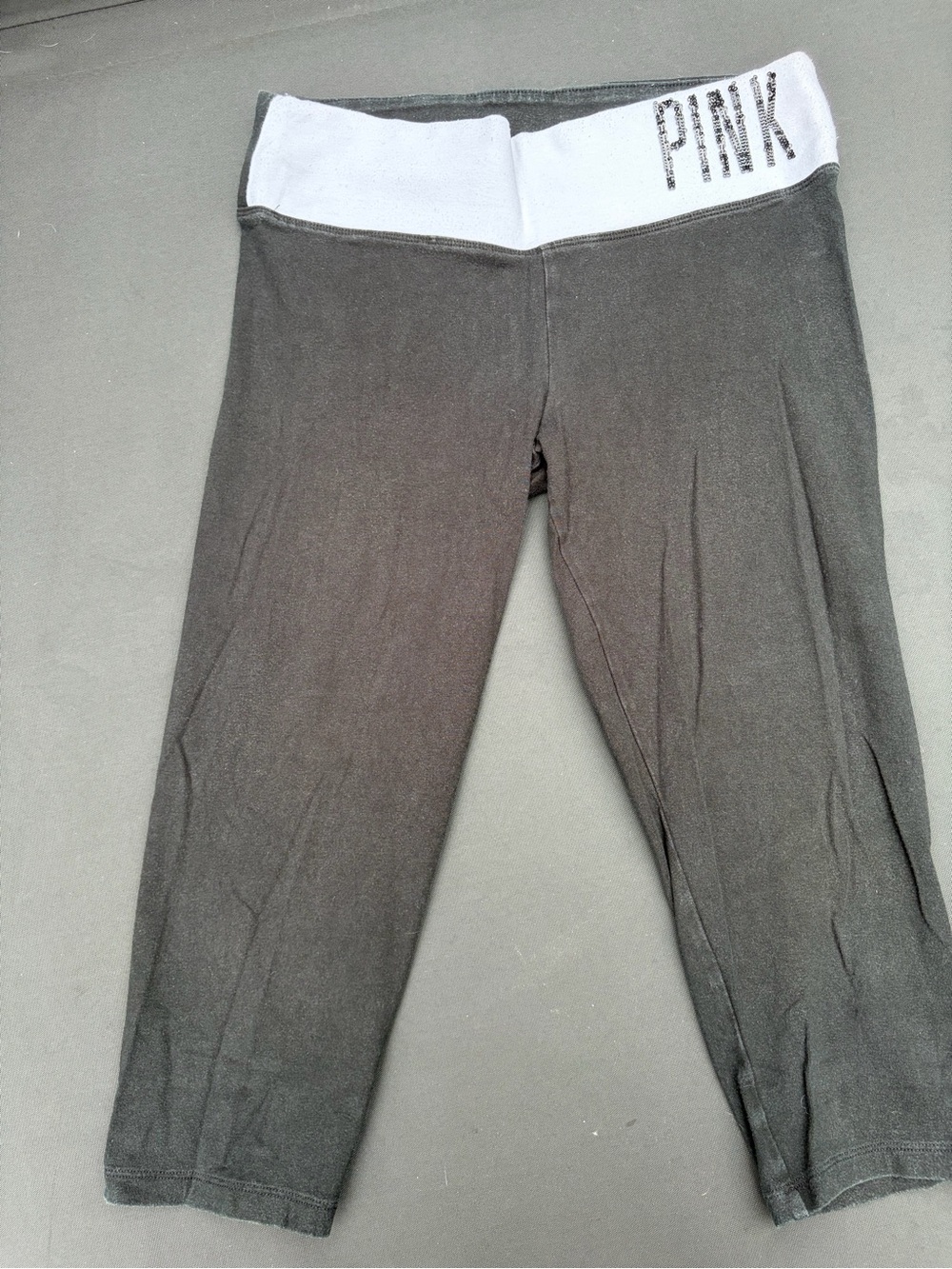 PINK Victoria's Secret Black Crop Athletic Pants with White Waistband